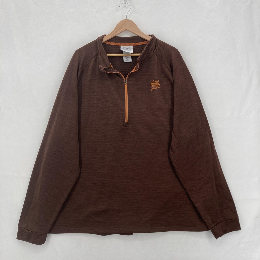 Pheasants Forever Pullover Mens 3XL Brown Quarter Zip Embroidered Hunting Raglan